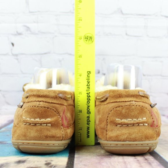 LL Bean Brown Suede Shearling Lined Wicked Good Moccasin Slippers Size 9 M - Picture 8 of 9